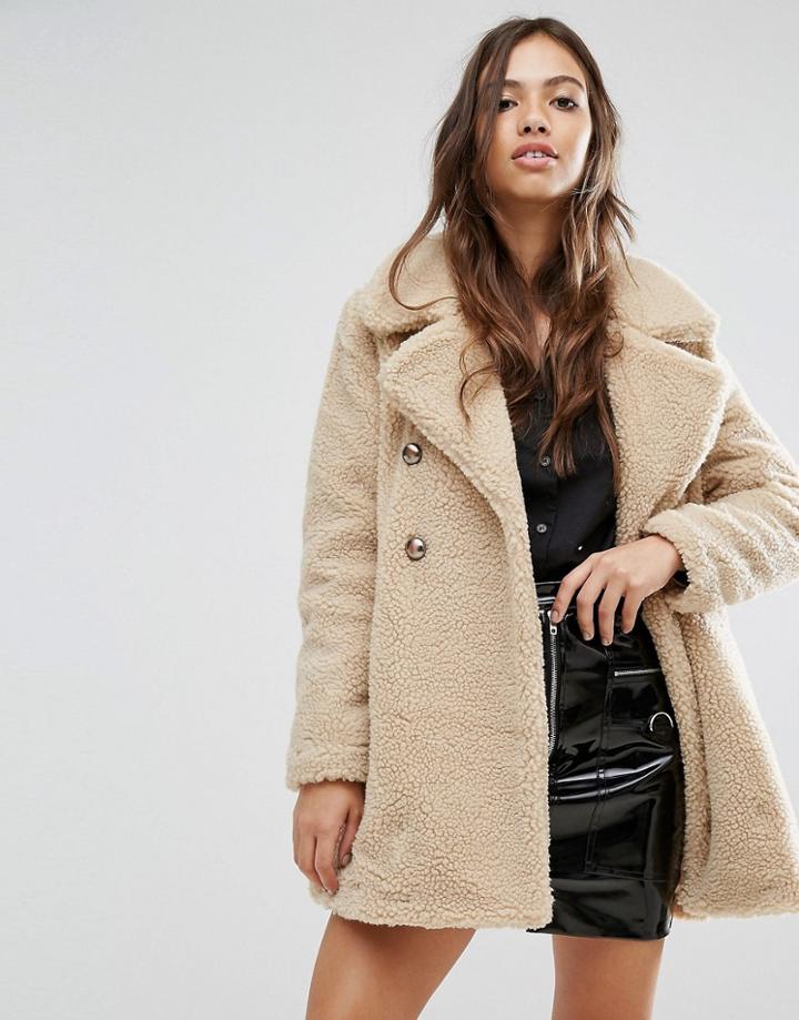 Qed London Shearling Coat - Brown