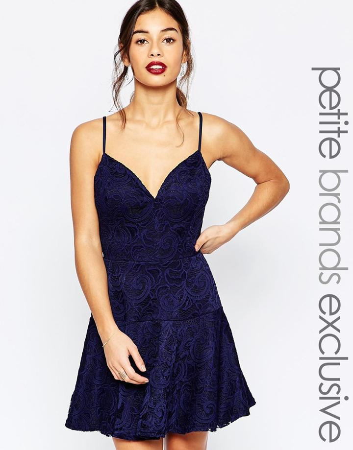 John Zack Petite Cami Lace Prom Dress - Navy