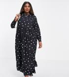 Heartbreak Plus Midi Smock Dress In Black Heart Print
