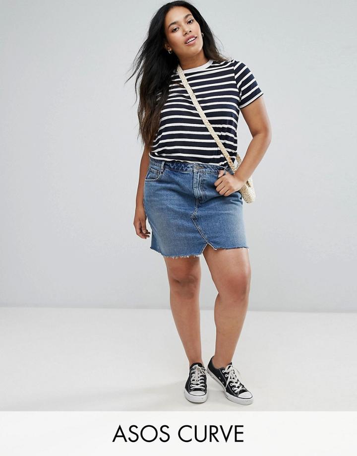 Asos Curve Denim Pelmet Skirt In Midwash Blue - Blue
