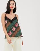 Outrageous Fortune Lace Trim Cami Top In Scarf Print - Multi