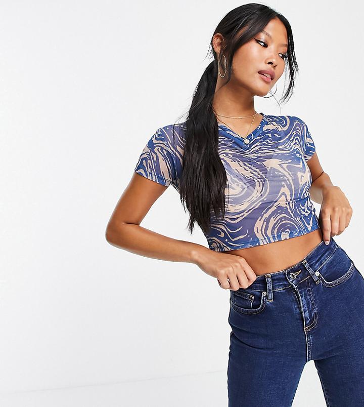 Topshop Petite Marble Ruched Top - Part Of A Set-multi