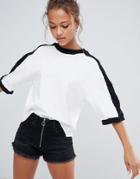 Bershka Contrast Stripe Oversized T-shirt - White