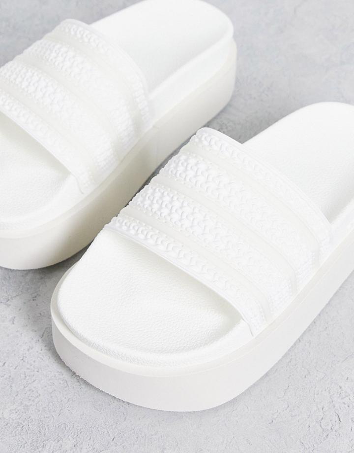 Adidas Originals Adilette Bonega Platform Sliders In Off White-black
