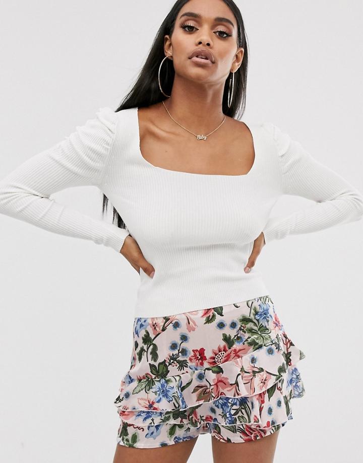 Asos Design Square Neck Sweater With Volume Sleeve