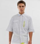 Collusion Boxy Stripe Shirt With Zip-white