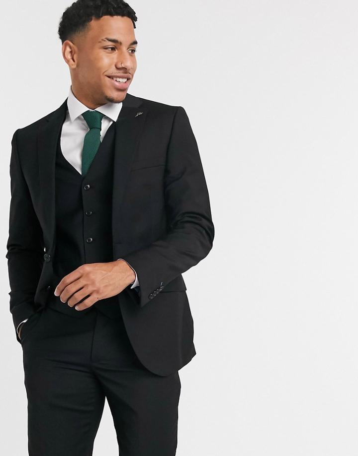 Harry Brown Slim Fit Plain Suit Jacket In Black