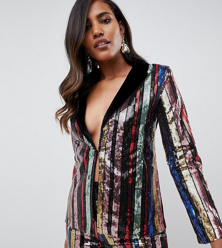 Starlet Velvet Sequin Blazer In Rainbow Stripe - Multi