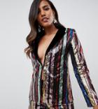 Starlet Velvet Sequin Blazer In Rainbow Stripe - Multi