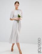 Asos Tall Wedding Embellished Flutter Sleeve Midi Dress - Gray