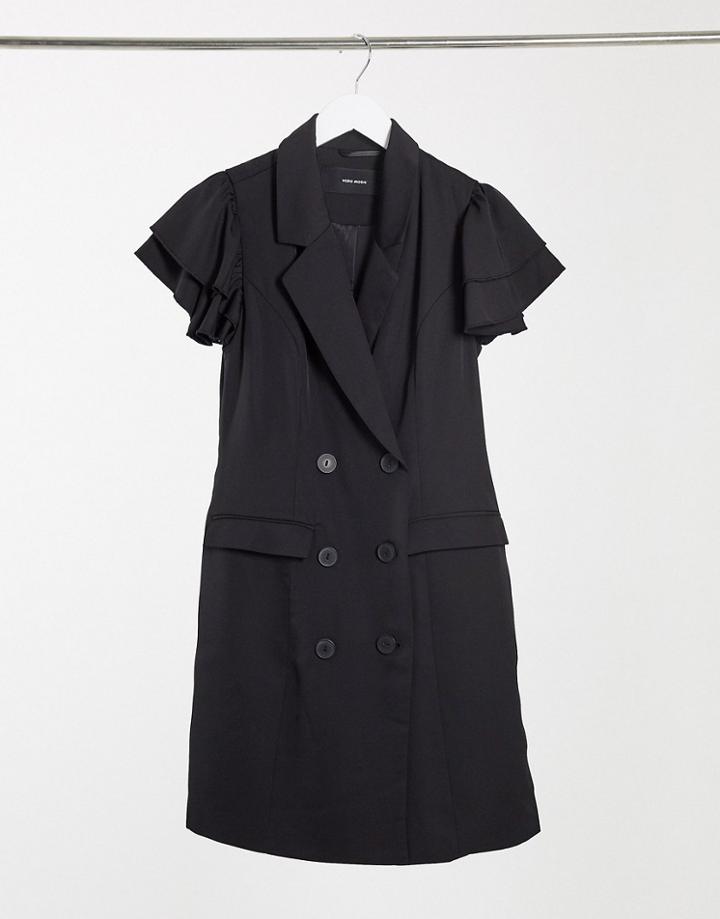Vero Moda Ruffle Shoulder Blazer Dress In Black