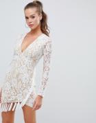 Ax Paris Lace Dress With Tassle Detail-white