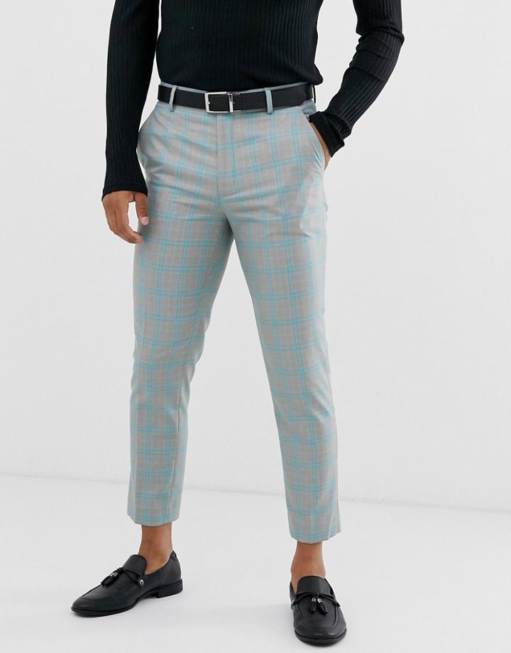 Asos Design Skinny Crop Suit Pants In Color Pop Gray Check