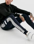 Asos Design Jersey Skinny Sweatpants With Knitted Side Panel In Navy