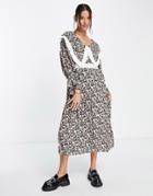 Sister Jane Midi Dress With Oversized Bib In Dark Floral-multi