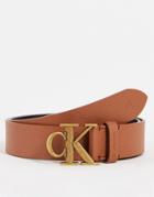 Calvin Klein Jeans Monogram Hardware 35mm Belt In Tan-brown