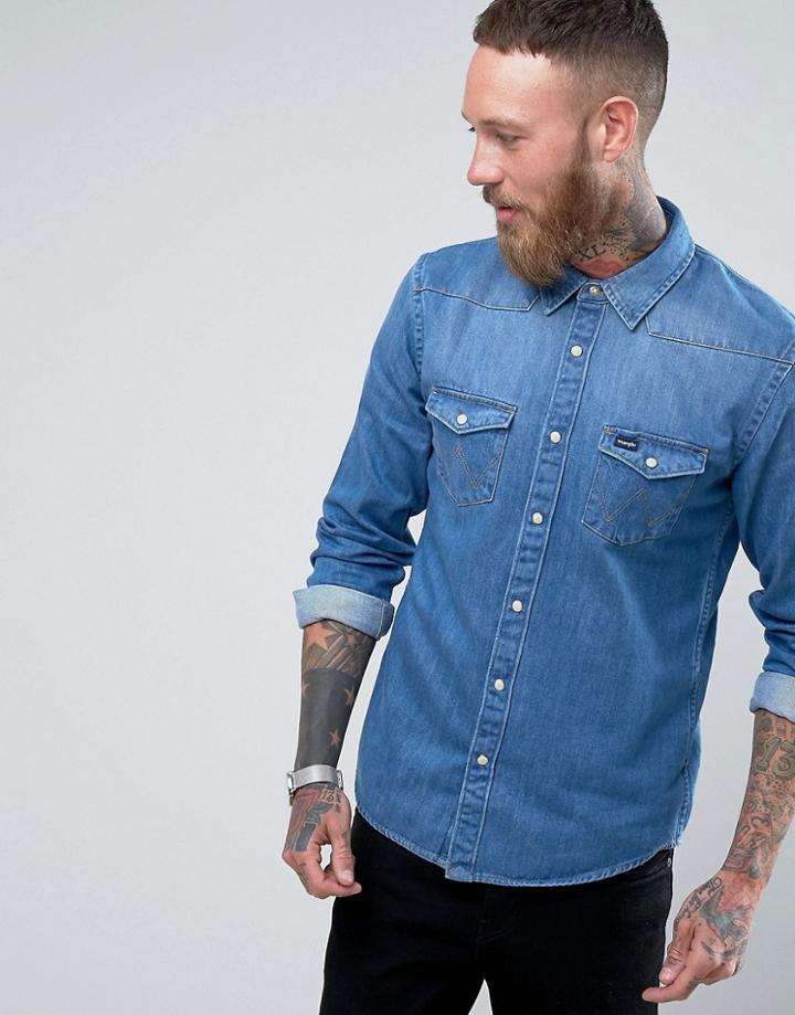 Wrangler Western Shirt Long Sleeve Dark Indigo - Blue