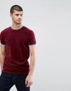 Asos T-shirt In Cord With Tipping Neck And Cuff - Red