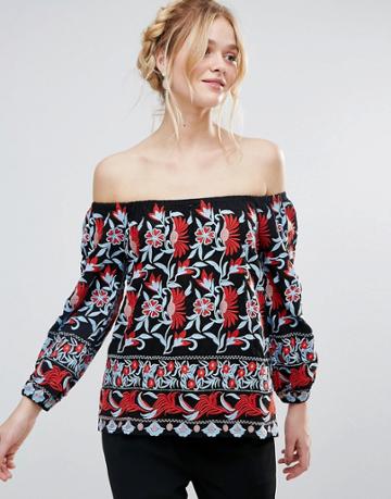 Rd & Koko Bandeau Embroidered Top - Black