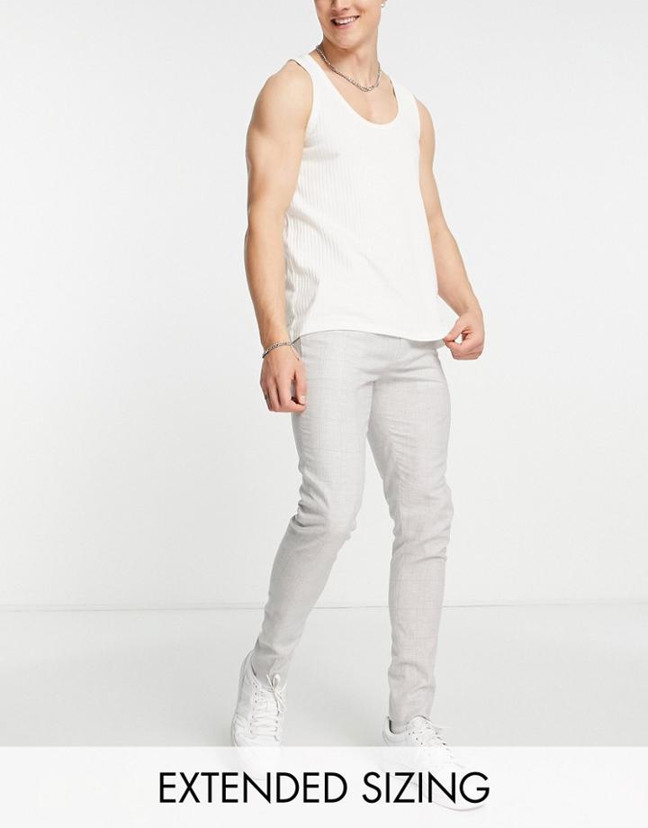 Asos Design Smart Linen Mix Super Skinny Pants In Gray Prince Of Wales Check