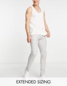 Asos Design Smart Linen Mix Super Skinny Pants In Gray Prince Of Wales Check