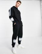 Asos Design Oversized Sweatpants With Color Block Stripe Panels - Part Of A Set-black