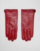 Barney's Originals Touch Screen Compatible Real Leather Gloves - Red