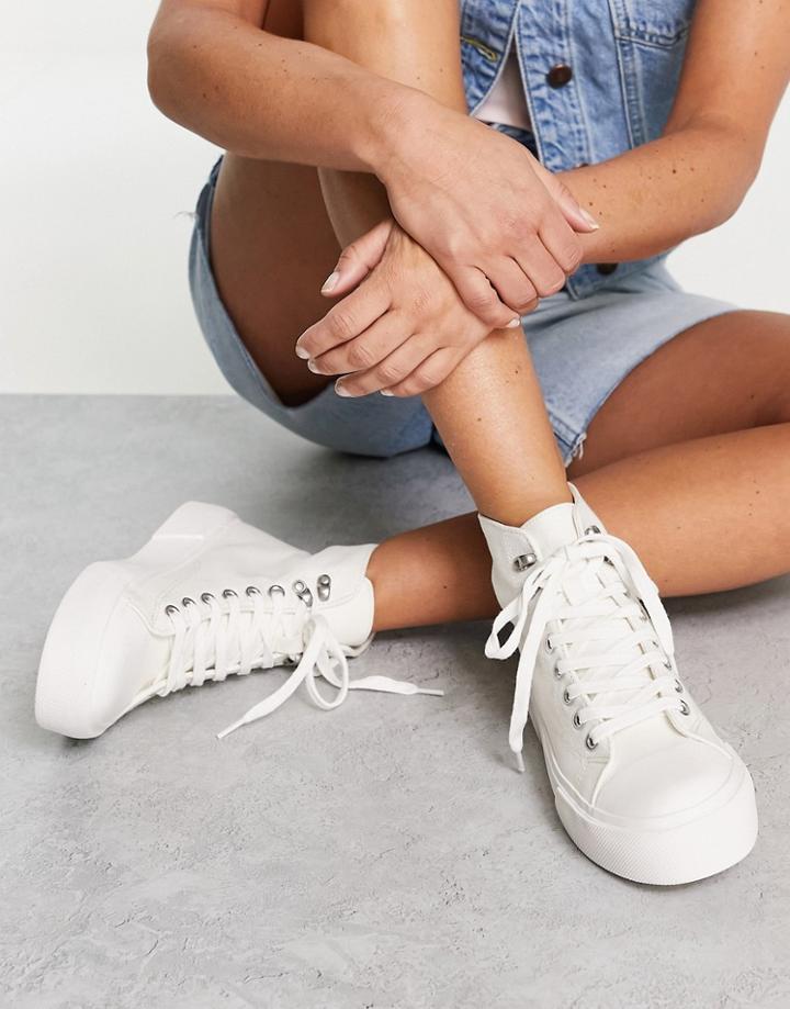Pull & Bear Flatform High Top Sneakers In White