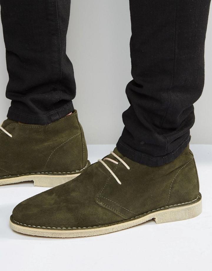 Asos Desert Boots In Khaki Suede - Khaki