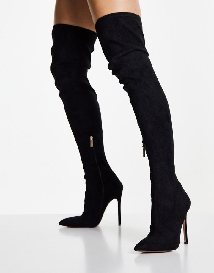 Asos Design Koko Heeled Over The Knee Boots In Black Micro