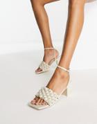 Public Desire Got This Block Heeled Sandals With Woven Detail In Natural-neutral