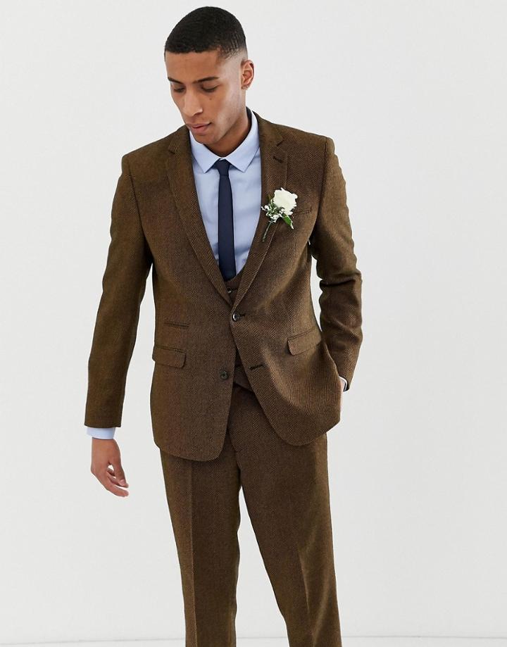 Asos Design Wedding Slim Suit Jacket In Tan Wool Mix Twill