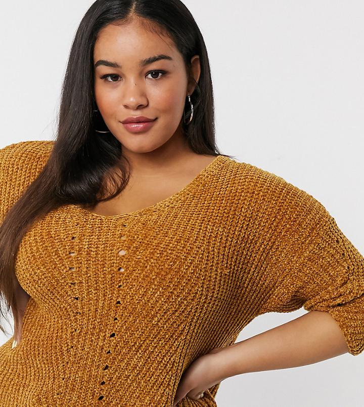 Brave Soul Plus Sahara Sweater In Gold