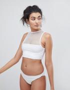 Brave Soul High Neck Mesh Racer Neck Bikini Set - White