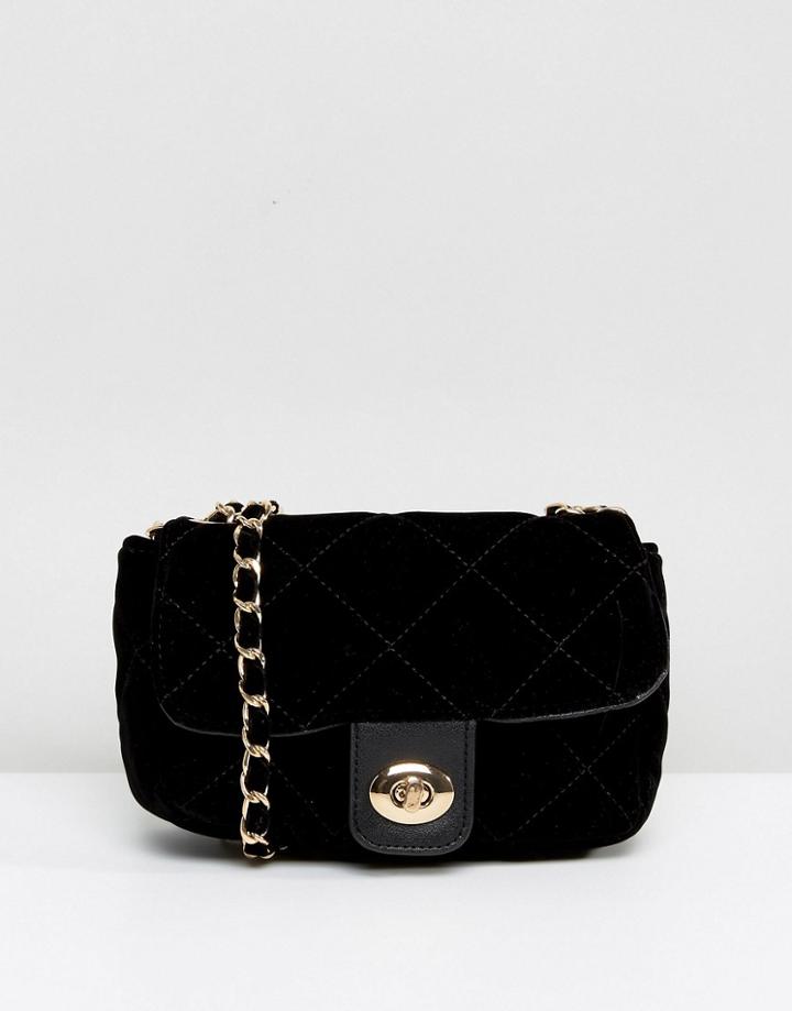 Pieces Quilted Chain Cross Body Bag - Black