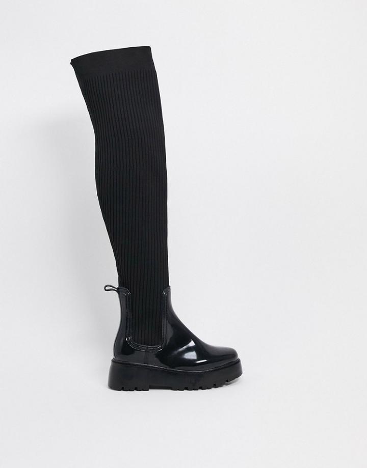 Asos Design Georgia Over The Knee Wellie Boot In Black