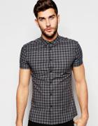 Asos Skinny Shirt In Grid Check With Short Sleeves - Black