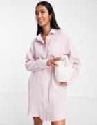 Lola May Dipped Hem Shirt Dress In Textured Blush-pink