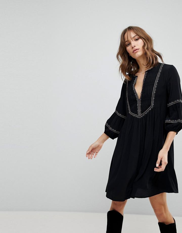 Ba & Sh Embroidered Smock Dress - Black