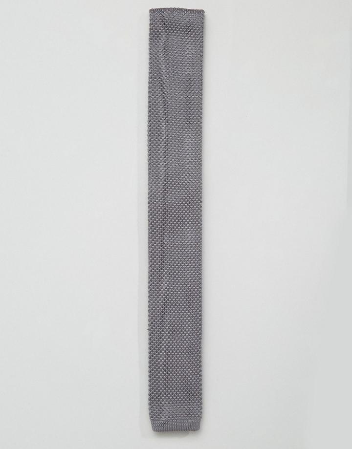 7x Knitted Tie In Gray - Black