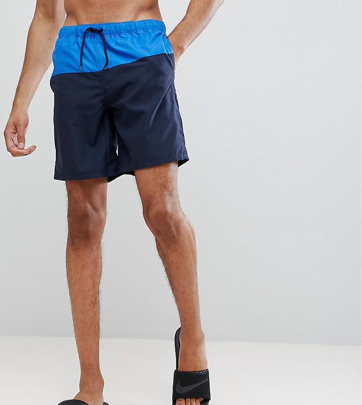 Asos Design Tall Swim Short In Blue Cut & Sew In Mid Length - Blue