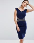 Little Mistress Cut Out Waist Bodycon Dress - Navy