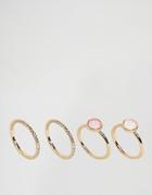 Asos Pack Of 4 Iridescent Rings - Gold