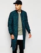 Asos Extreme Longline Bomber Jacket In Camo Print - Khaki