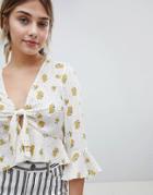 Miss Selfridge Ditsy Printed Tie Front Bow Blouse - Yellow