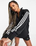 Adidas Originals Adicolor Three Stripe Quarter Zip Sweatshirt In Black
