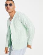 Another Influence V Neck Cable Knit Cardigan In Mint-green