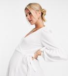 In The Style Maternity X Brooke Vincent Volume Sleeve Wrap Detail Blouse In White