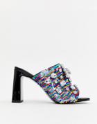 Asos Design Harlequin Embellished Block Heeled Sandals-multi