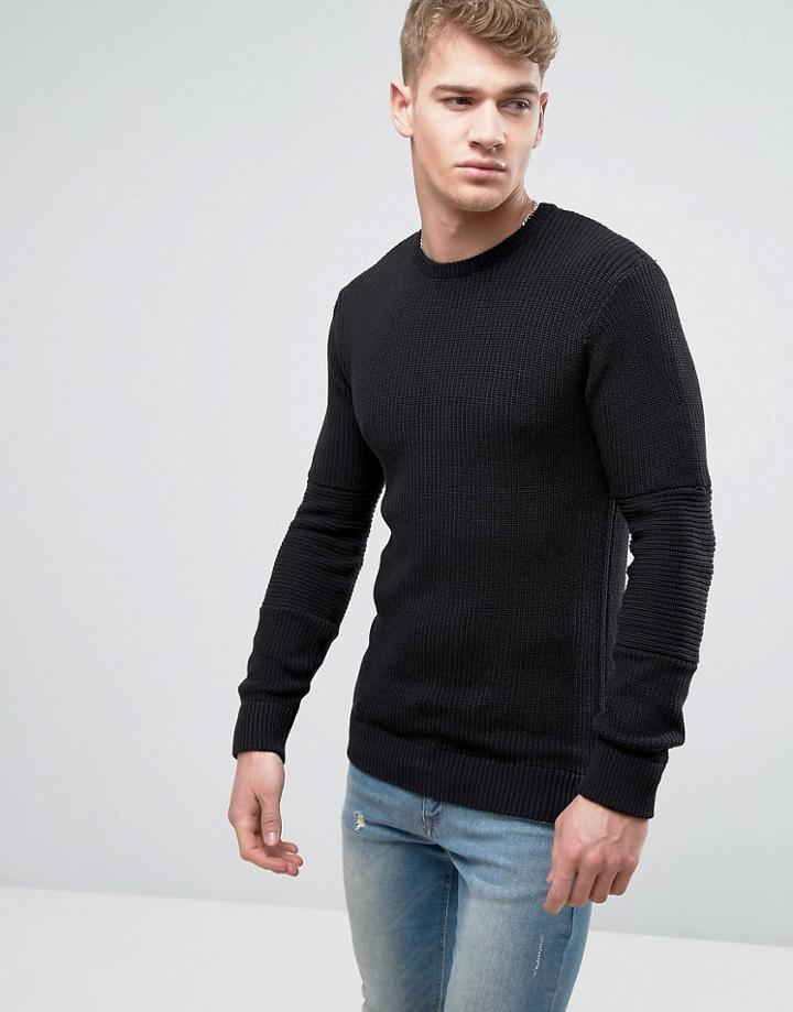 Brave Soul Mens Crew Neck Sweater With Cardigan Knit - Black